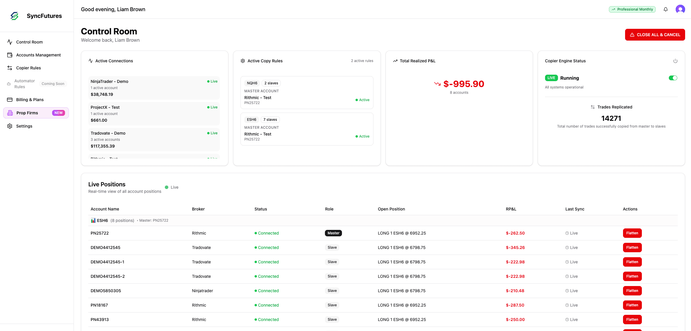 SyncFutures Control Room Dashboard